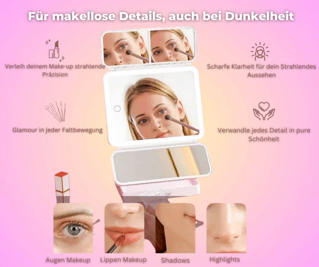 Triple-Fold LED Makeup Mirror-Dreifach faltbarer LED-Schminkspiegel